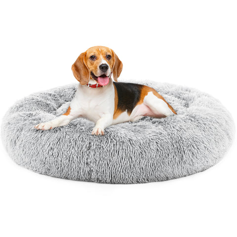 Snuggle Bug™ Round Plush Faux Fur Pet Bed – Ash