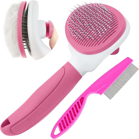 Brush Buddies™ Self-Cleaning Pet Brush & Comb Set – Blush