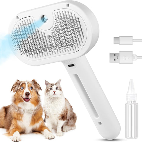 Mist & Shine™ 3-in-1 Pet Steam Grooming Brush – Pearl