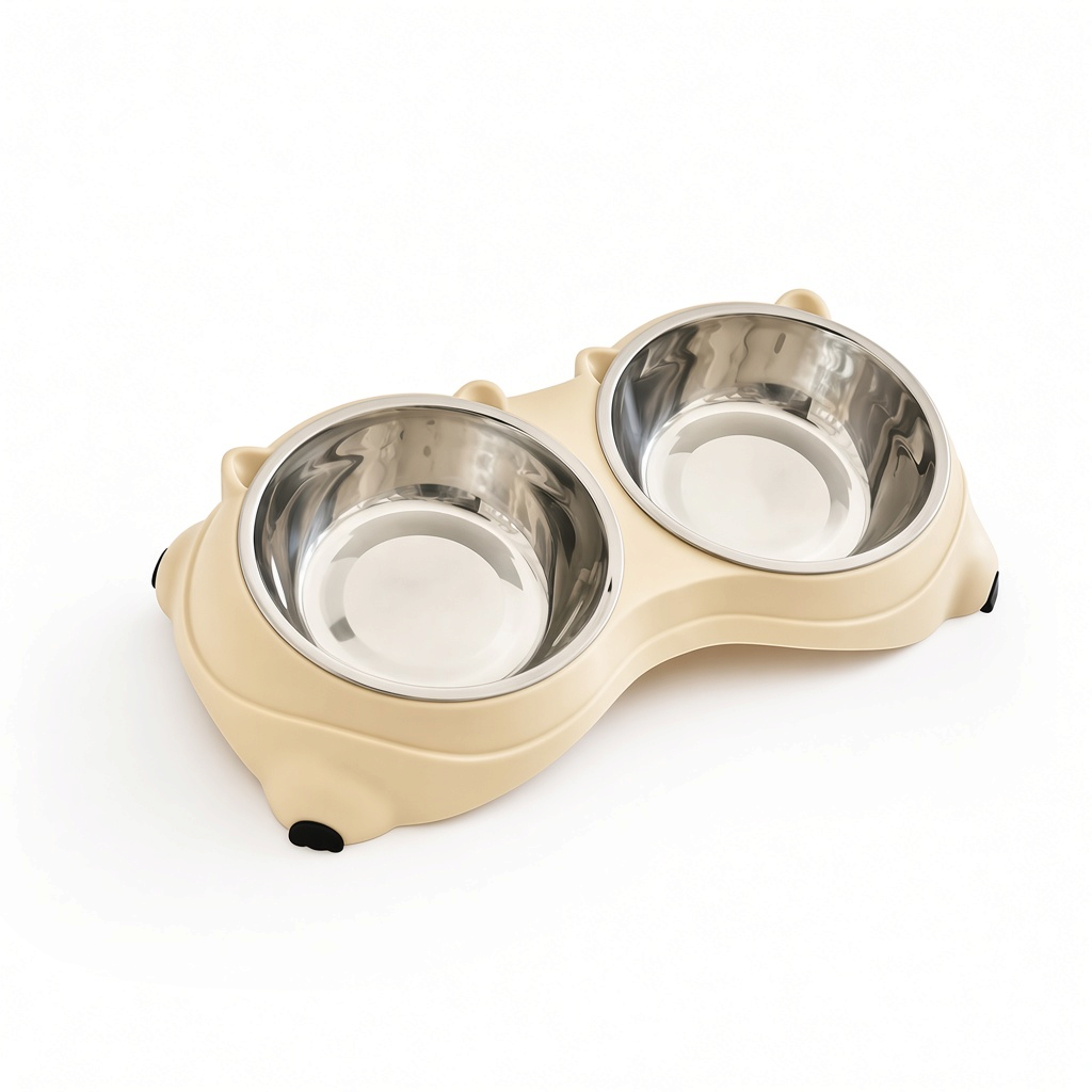 Double Yum™ double cat bowl set in Honey on white