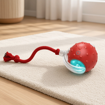 Chirpy™ Chirping Smart Rolling Cat Ball – on a living room rug
