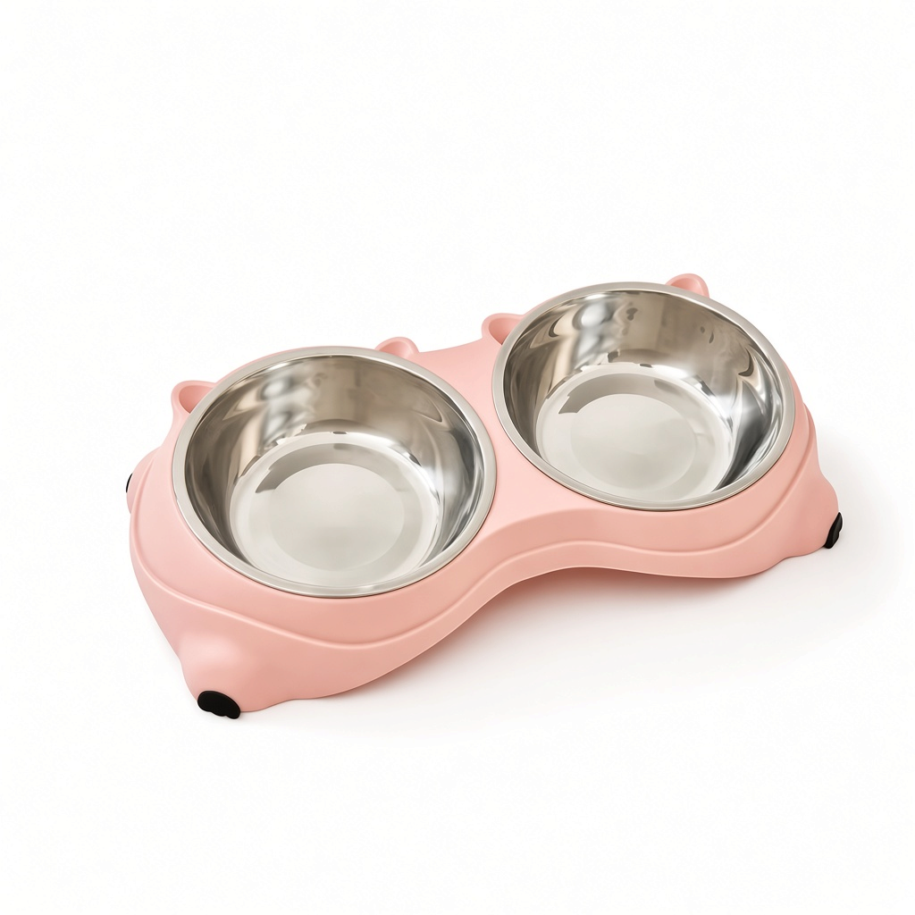 Double Yum™ double cat bowl set in Blush on white