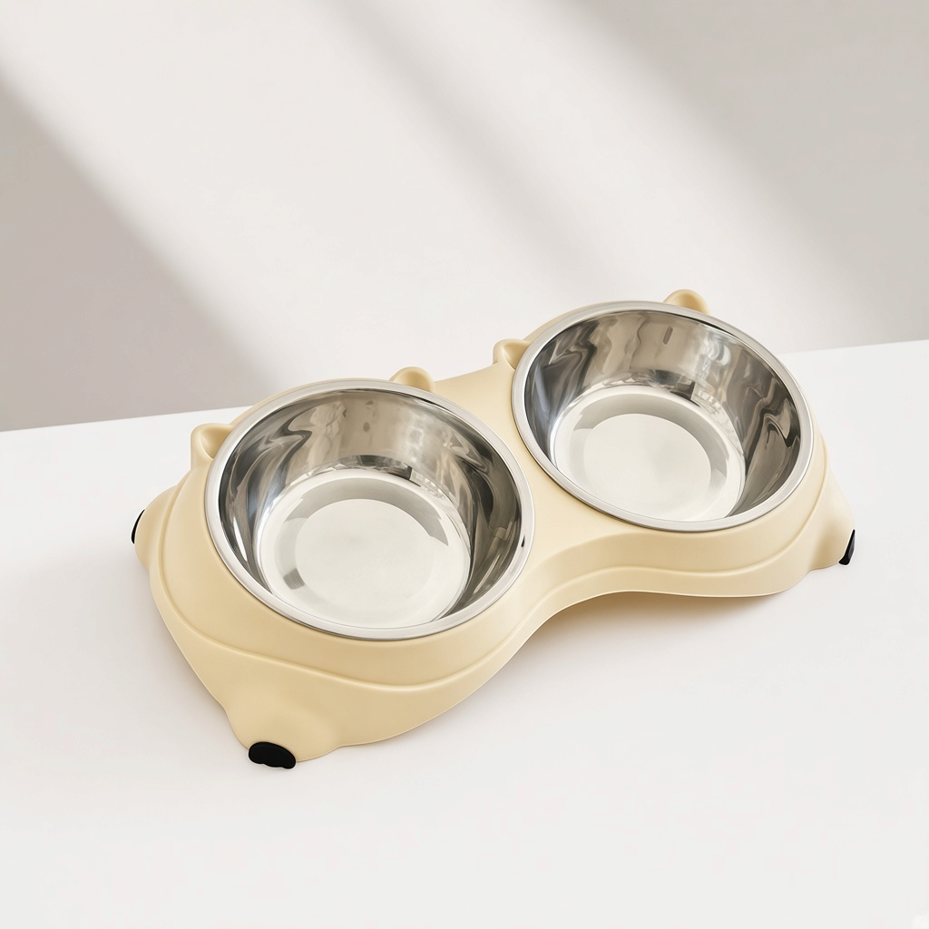 Double Yum™ double stainless steel cat bowl set in Honey