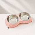 Double Yum™ double stainless steel cat bowl set in Blush