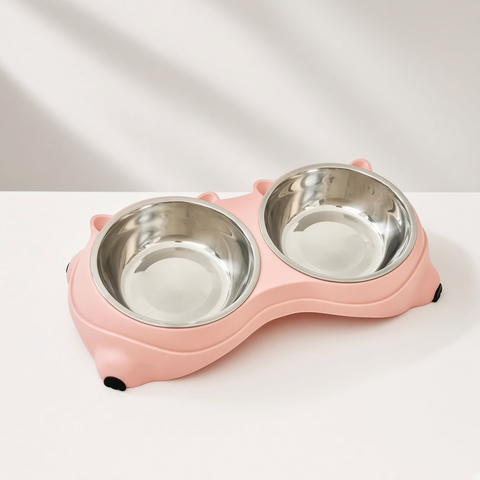 Double Yum™ double stainless steel cat bowl set in Blush