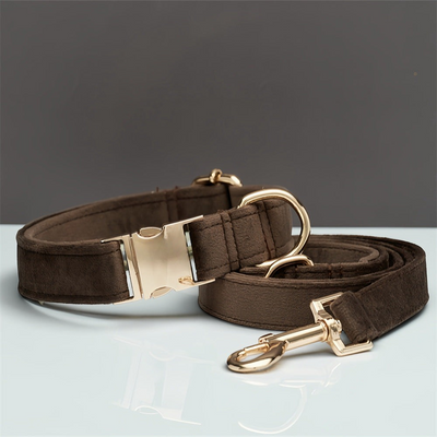 Fancy Paws™ Velvet Dog Collar & Leash Set – Walnut