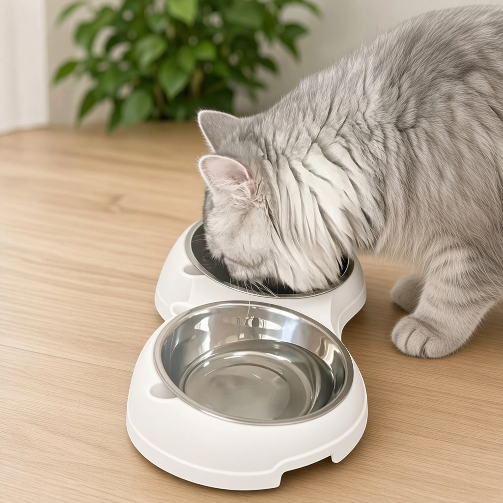 Double Yum™ double cat bowl set in Pearl