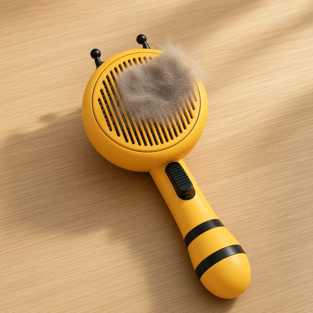 Buzz Brush™ Bee-Shaped Self-Cleaning Pet Comb – self-cleaning with cat fur