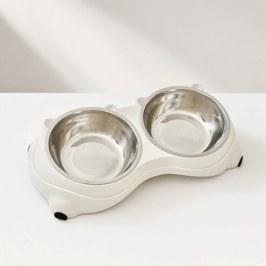 Double Yum™ double stainless steel cat bowl set in Pearl